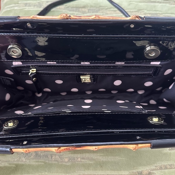 Anne Klein Earthly Delights Black Patent Bamboo Caning Shoulder Bag Clutch - Picture 7 of 11